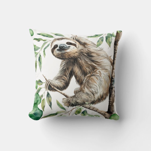 Trendy Cute Sloth In A Tree Cushion (Front)