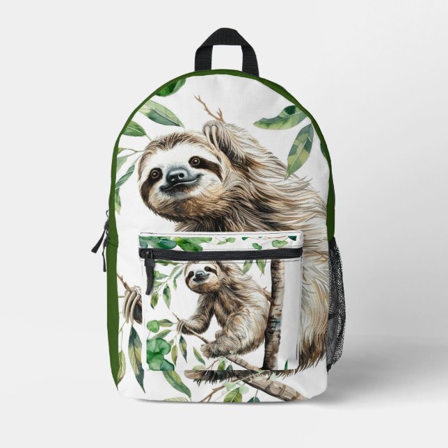 Trendy Cute Sloth In A Tree Custom Printed Backpack (Front)