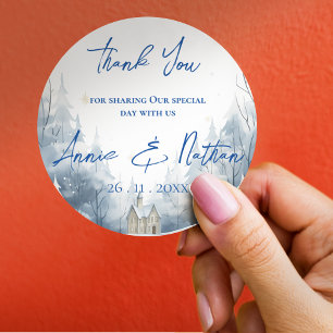 Trendy Cute Snowy Landscape Winter Wedding Classic Round Sticker