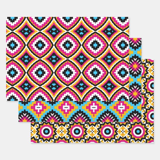 Trendy Cute Stylish Colourful Geometric Patterns Wrapping Paper Sheet (Set)