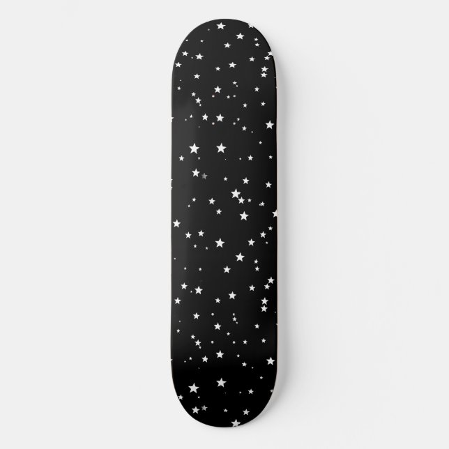 Trendy Cute Tiny White Stars on Black Sky  Skateboard (Front)