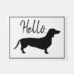 Trendy Dachshund Silhouette & Black Dots Hello Doormat