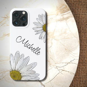 Trendy Daisies Black White Flowers Personalised iPhone 13 Pro Max Case