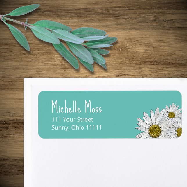 Trendy Daisies Boho Teal Green Return Address Label (Creator Uploaded)