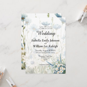 Trendy Daisies & Faded Denim Country Wedding Invitation