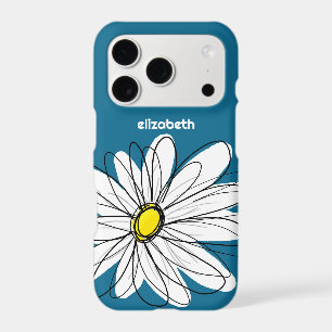 Trendy Daisy Floral Illustration - blue and yellow