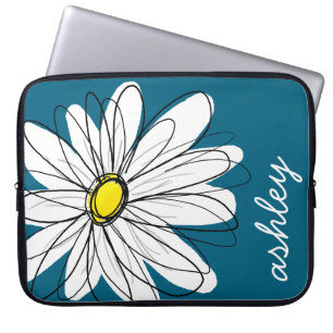 Trendy Daisy Floral Illustration - blue and yellow Laptop Sleeve
