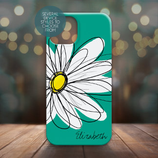 Trendy Daisy Floral Illustration Custom name iPhone 15 Case