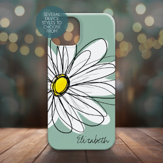 Trendy Daisy Floral Illustration Custom name iPhone 16 Case