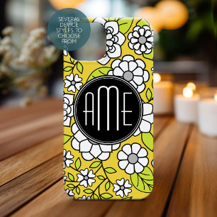 Trendy Daisy Floral Illustration - grey and yellow