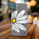 Trendy Daisy Floral Illustration - grey and yellow iPhone 13 Mini Case<br><div class="desc">A whimsical daisy drawing with a solid colour background and a place to add a name or other text. A modern,  lively hand drawn design with trendy colours.</div>