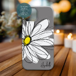 Trendy Daisy Floral Illustration - grey and yellow iPhone 16 Plus Case<br><div class="desc">A whimsical daisy drawing with a solid colour background and a place to add a name or other text. A modern,  lively hand drawn design with trendy colours.</div>