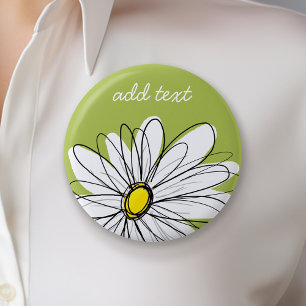 Trendy Daisy Floral Illustration - lime and yellow 6 Cm Round Badge