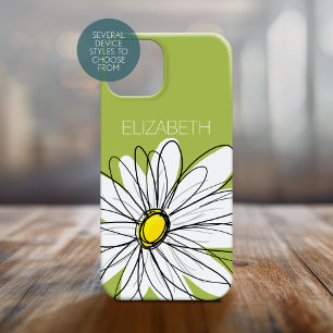 Trendy Daisy Floral Illustration - lime and yellow iPhone 15 Case