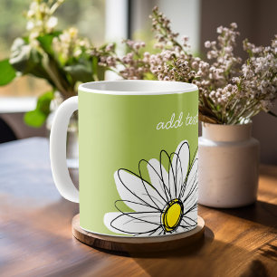Trendy Daisy Floral Illustration - lime and yellow Coffee Mug