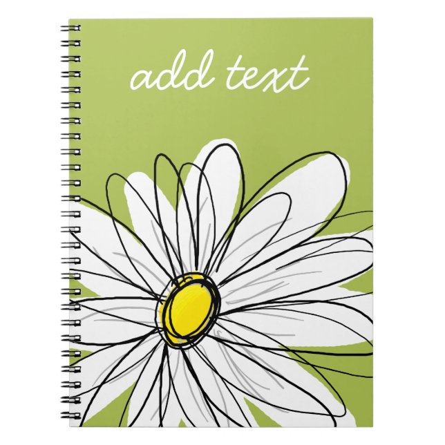 Trendy Daisy Floral Illustration - lime and yellow Notebook (Front)