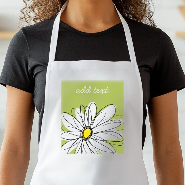 Trendy Daisy Floral Illustration - lime and yellow Standard Apron (Trendy Daisy Apron)