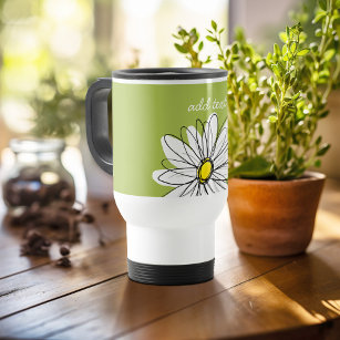 Trendy Daisy Floral Illustration - lime and yellow Travel Mug