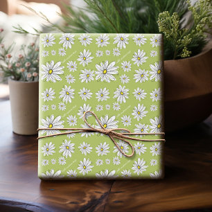 Trendy Daisy Floral Illustration - lime and yellow Wrapping Paper