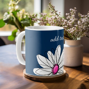 Trendy Daisy Floral Illustration - navy and pink Coffee Mug
