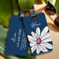 Trendy Daisy Floral Illustration - navy and pink