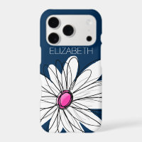 Trendy Daisy Floral Illustration - navy pink