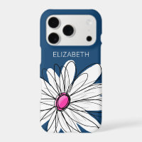 Trendy Daisy Floral Illustration - navy pink