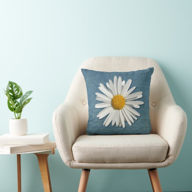 Trendy Daisy Flower Blossom - Dark Denim Fashion Cushion (Chair)