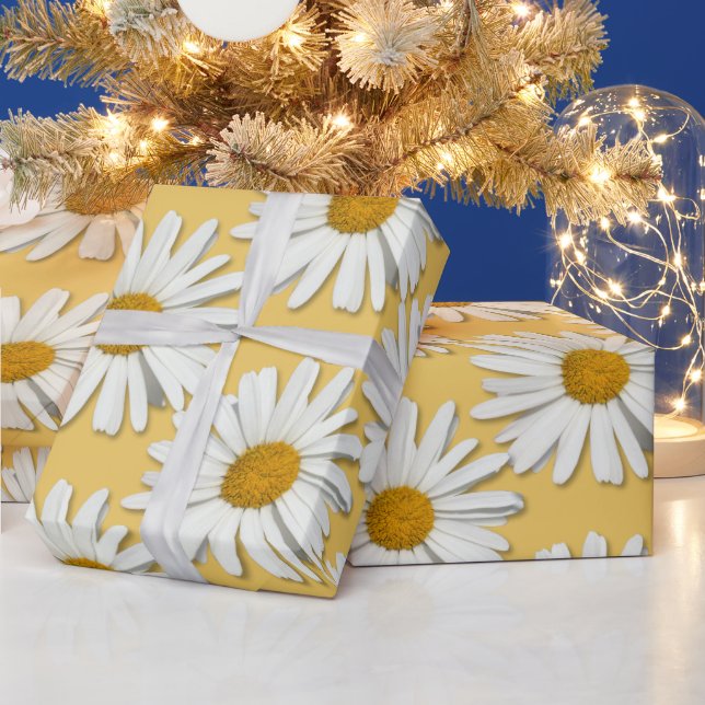 Trendy Daisy Flower Blossom Floral Fashion Yellow Wrapping Paper (Holidays)