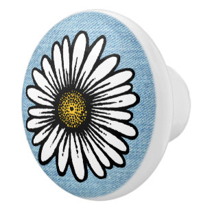 Trendy Daisy Flower - Denim Hippie Floral Fashion Ceramic Knob