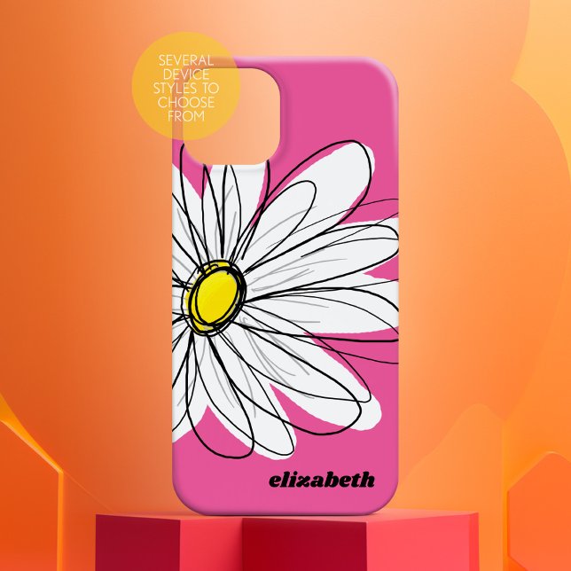 Trendy Daisy Flower with Name - pink yellow Case-Mate iPhone Case (Personalized Case-Mate Phone Case - Choose Your Device and Add Text or Completely Customize)