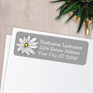 Trendy Daisy grey and yellow Return Address Label