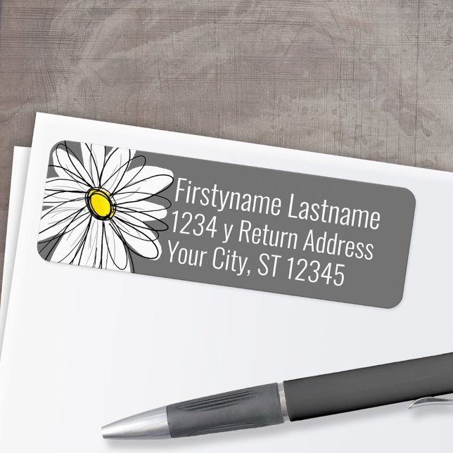 Trendy Daisy grey and yellow Return Address Label (Custom Return Address Labels - Low Minimum)