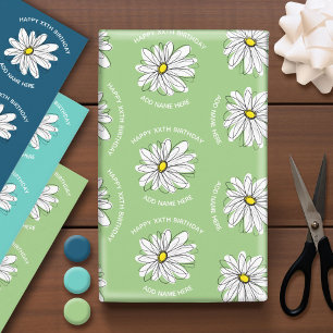 Trendy Daisy Happy Birthday Colourful Flower Wrapping Paper Sheet
