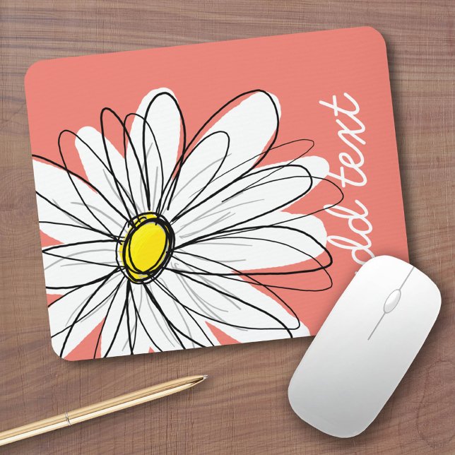 Trendy Daisy with coral and yellow Mouse Pad (Custom Mousepad)