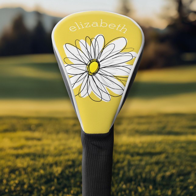 Trendy Daisy with gray and yellow Golf Head Cover (Personalized Golf Head Cover)