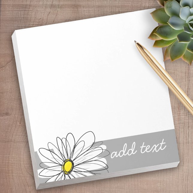 Trendy Daisy with gray and yellow Notepad (Personalized notepad - great for a gift or your home office)