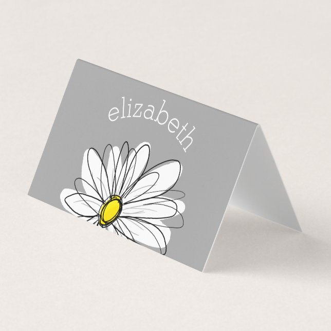 Trendy Daisy with grey and yellow Business Card (Front)