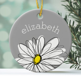 Trendy Daisy with grey and yellow Ceramic Tree Decoration
