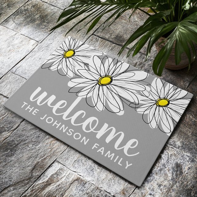 Trendy Daisy with grey and yellow Doormat (Custom Welcome Mat)