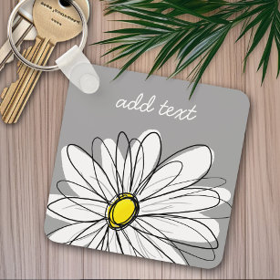 Trendy Daisy with grey and yellow Key Ring