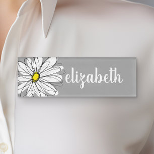 Trendy Daisy with grey and yellow Name Tag