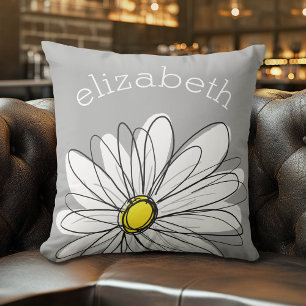 Trendy Daisy with grey and yellow Outdoor Cushion