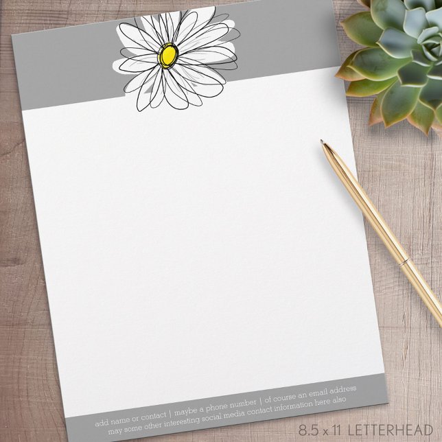 Trendy Daisy with grey and yellow Personalized Letterhead (Personalized Letterhead )