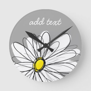 Trendy Daisy with grey and yellow Round Clock