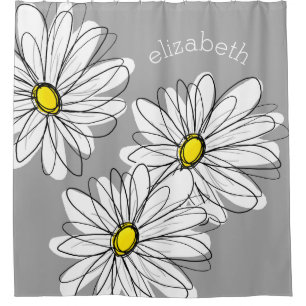 Trendy Daisy with grey and yellow Shower Curtain