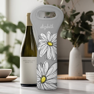 Trendy Daisy with grey and yellow Wine Bag