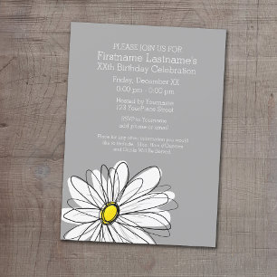Trendy Daisy with grey yellow Birthday Party Invitation