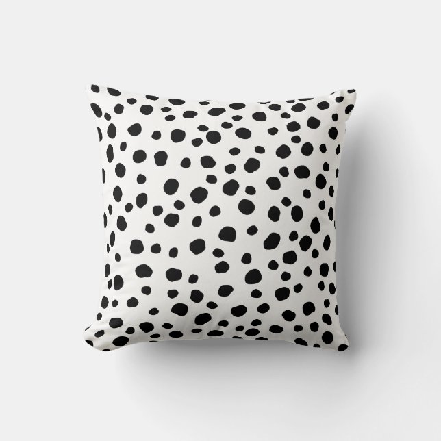 Trendy Dalmatian Dots Black and White Spots Cushion (Front)