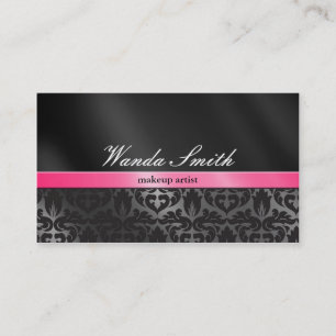Trendy Damask Pink and Black Business Card 2 Sided